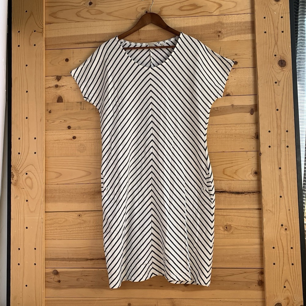 Barbour White Striped Dress Size 12 Herringbone Beachy Summer *Stain*